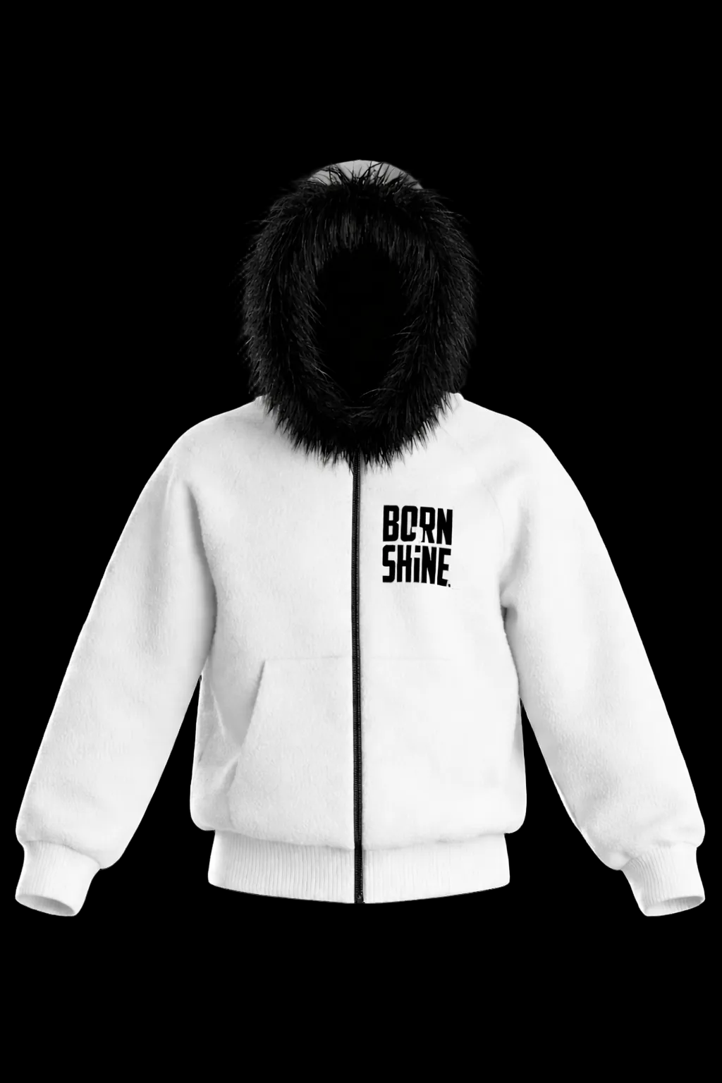 FUR HOODIE WHITE-BLACK